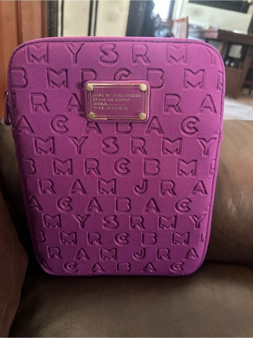 Marc by Marc Jacobs Embossed Purple Tablet Sleeve with Logo Plate